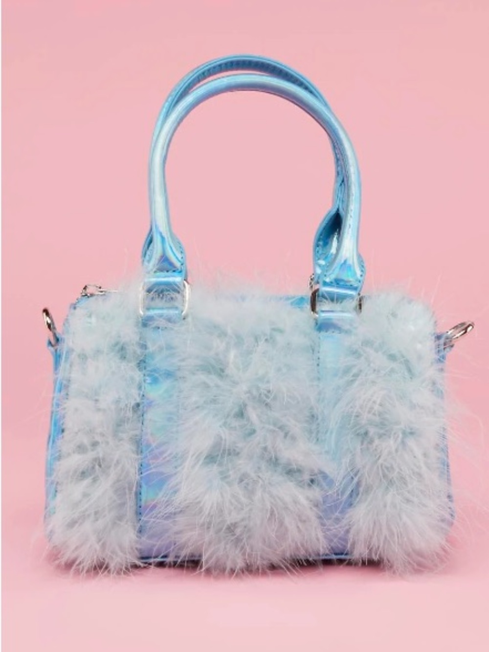 Dolls Kill Light Blue Faux Fur SKY SHAGADELIC MINI CROSSBODY PURSE